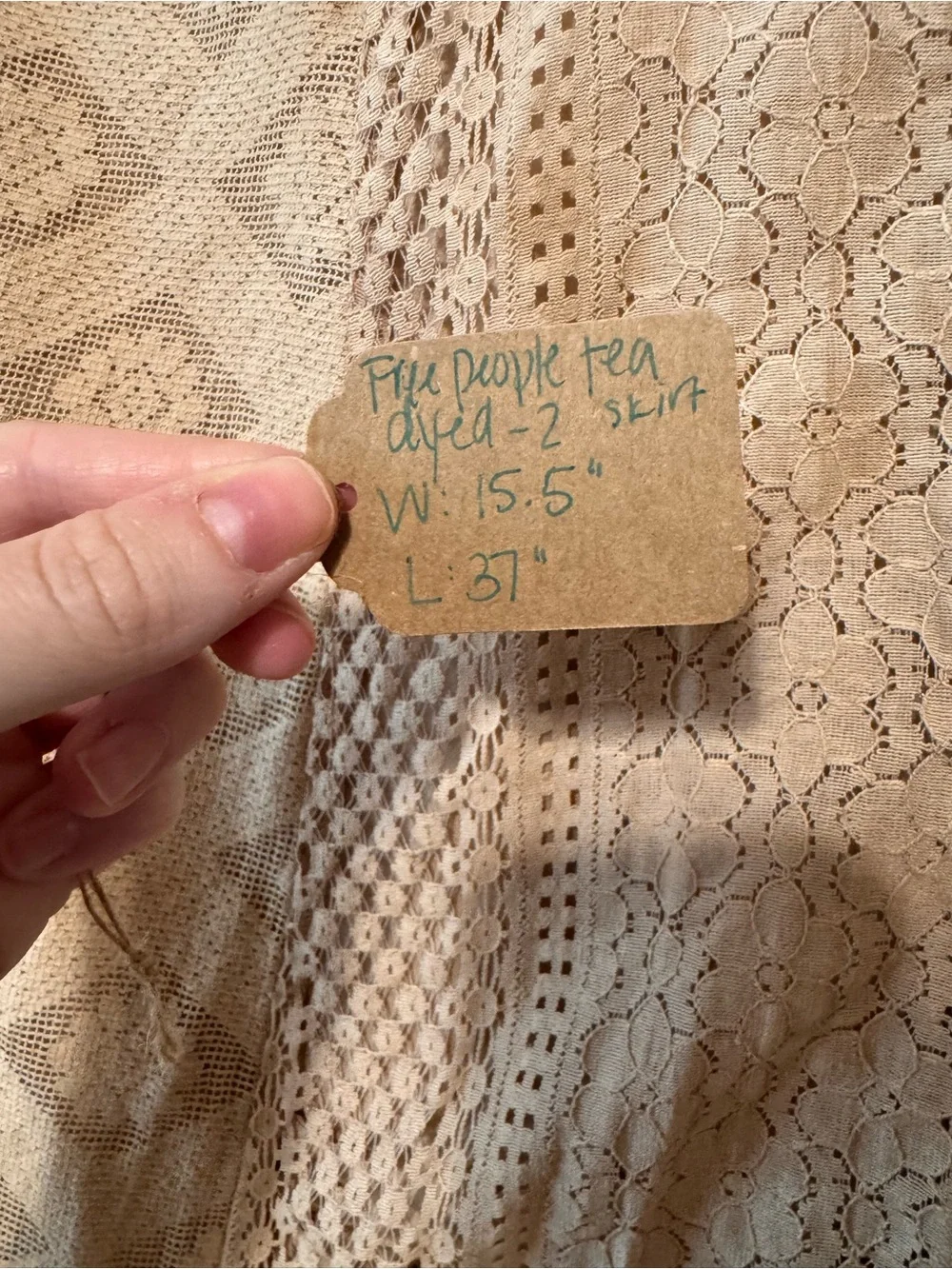Free People Set| OOAK Hand Tea Dyed by me| Boho Lace Maxi Skirt - Beige| Sz: 2 - Picture 16 of 16